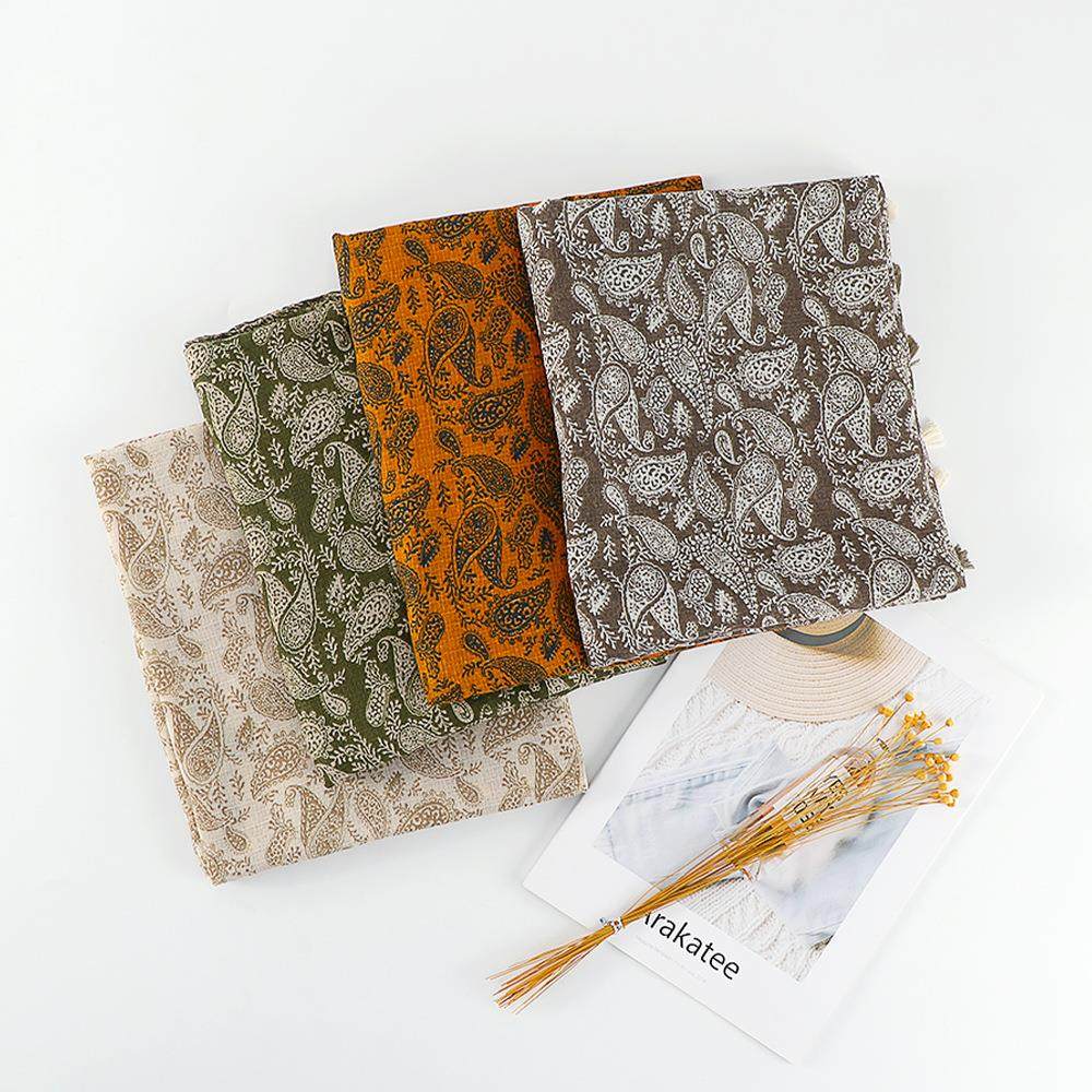 新款欧美经典腰果印花棉麻围巾女 披肩两用百搭纱巾丝巾防晒头巾