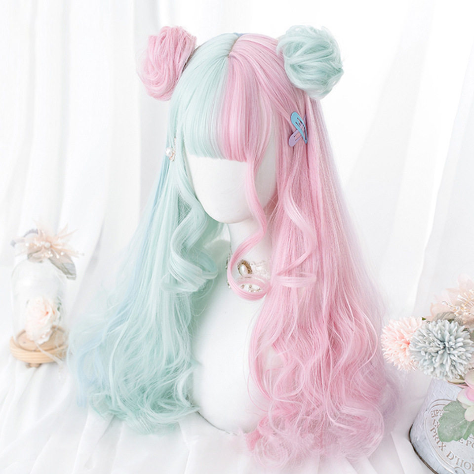 原宿软妹ita假发女假发彩色齐刘海cosplay马卡龙洛丽塔长卷发