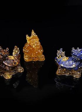 天然水晶碎石滴胶龙龟摆件长寿龙头龟家居玄关摆设老人贺祝寿礼品