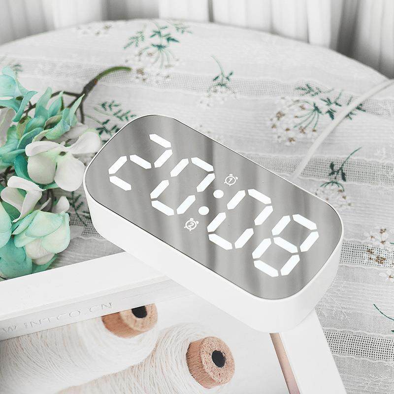 简约ins风LED数显电子钟数字桌面小闹钟学生儿童镜面闹钟6637定制