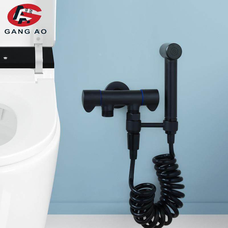 全铜角阀马桶伴侣冲洗喷枪黑色烤漆 不锈钢妇洗器套装增压喷头定