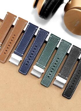 现货18/20/22mm表带折叠扣款双面荔枝纹腕链黑色卡其定制