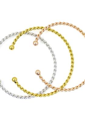 外贸不锈钢手镯麻花圈手镯 时尚简约ins日韩C形开口手镯手环定制