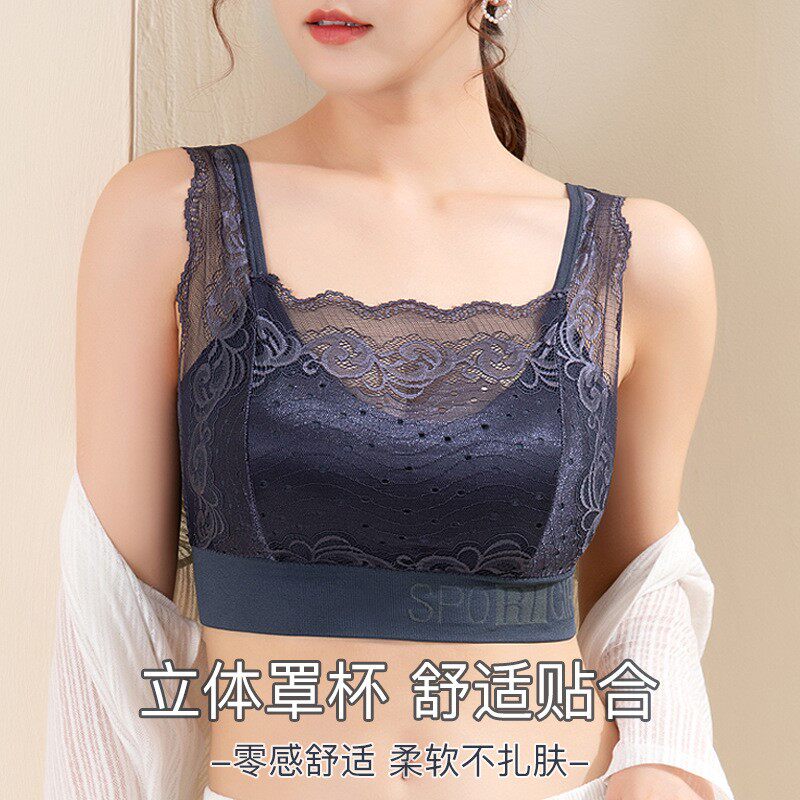 性感法式蕾丝美背裹胸内衣女无钢圈带胸垫固定肩带聚拢抹胸女夏季