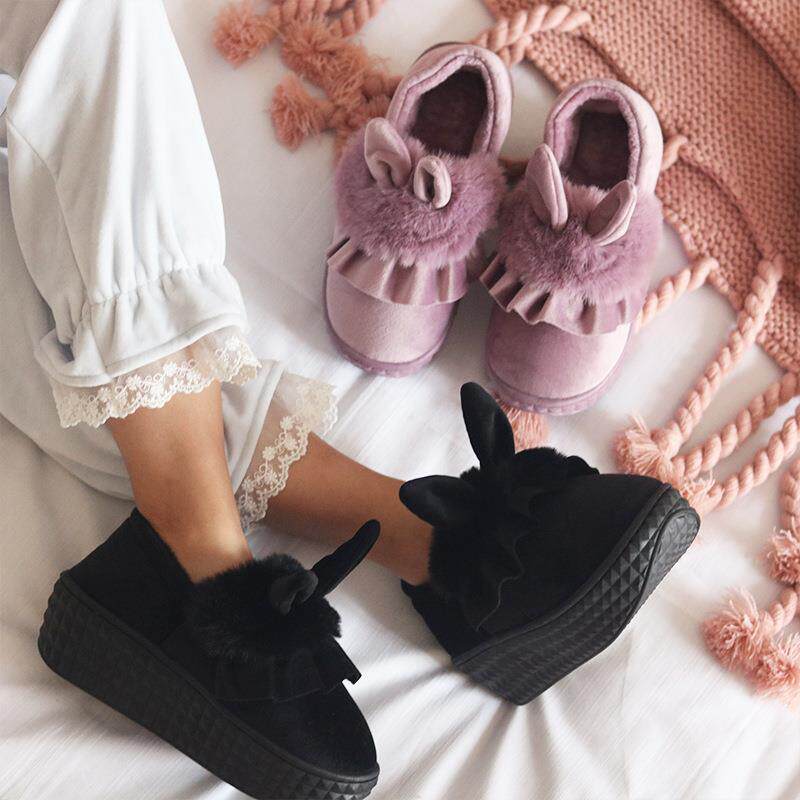 新款冬居家保暖棉拖鞋女室内时尚厚底松糕底毛毛月子棉鞋定制