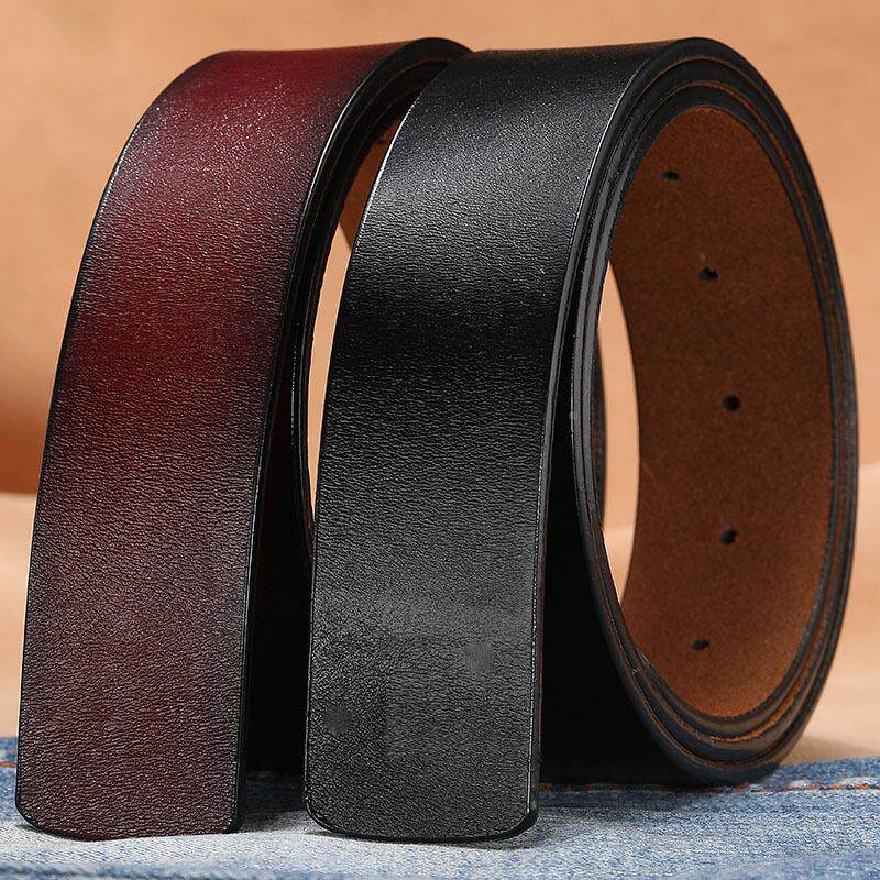 板口男士真皮平滑扣带条 牛皮无头皮带带身 男式复古腰带无扣打孔