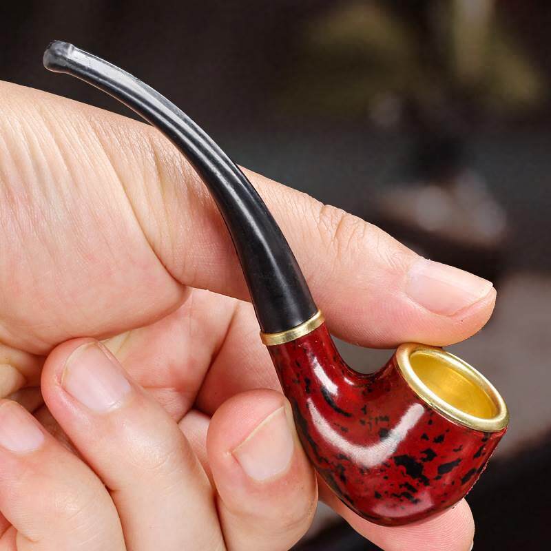 迷你一口香树脂便携式铜锅小烟斗弯式简易新手练习烟具旱烟袋锅