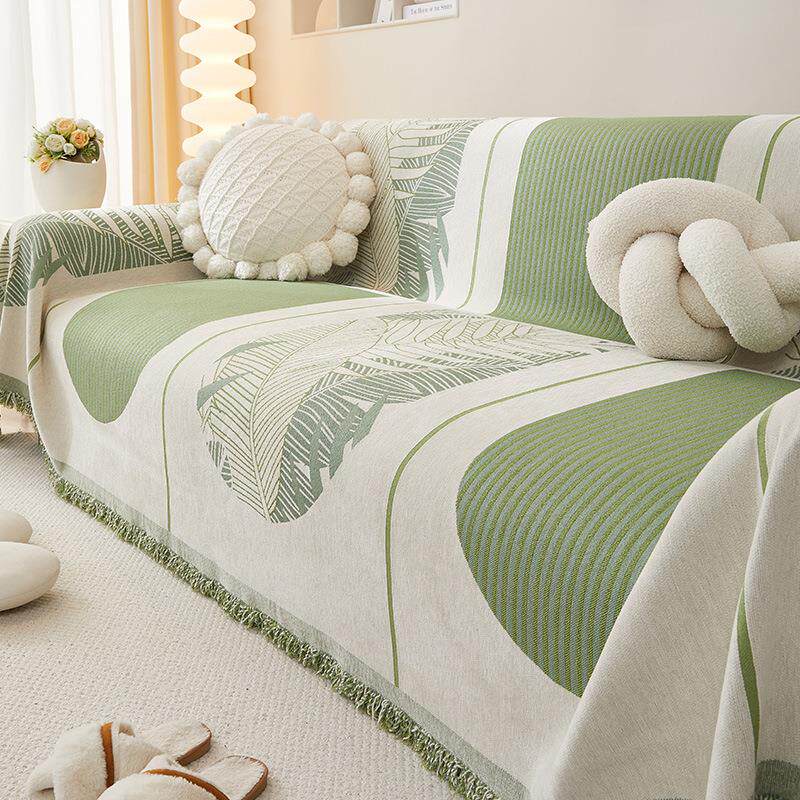 ins风沙发巾全盖布绿色雪尼尔四季通用沙发垫套罩高级感沙发盖巾