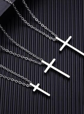 复古百搭嘻哈钛钢项链男情侣十字