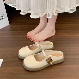 配裙子一腳蹬瑪麗珍半托單鞋 涼拖 女夏外穿2026新款 厚底包頭半拖鞋