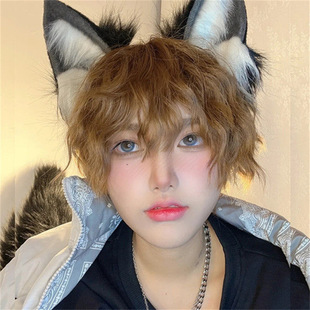 现货假发男女时尚短卷发斜刘海网红锡纸烫短发羊毛卷化纤假发头套