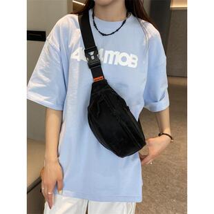 日系皮质胸包女ins休闲简约斜挎包2025新款学生运动小包百搭腰包