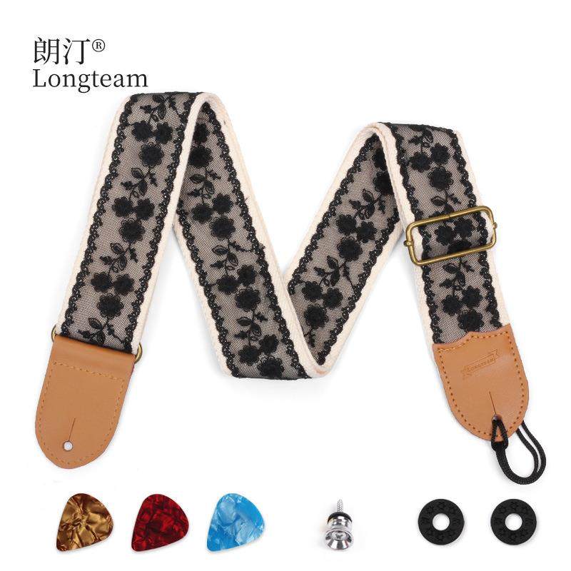 特色黑色蕾丝吉他背带贝司电吉他斜跨肩带民谣木吉他棉带配件定制