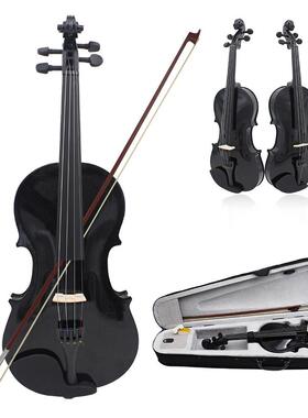 4/4实木小提琴成人儿童初学者练习演奏提琴黑色普及小提琴violin