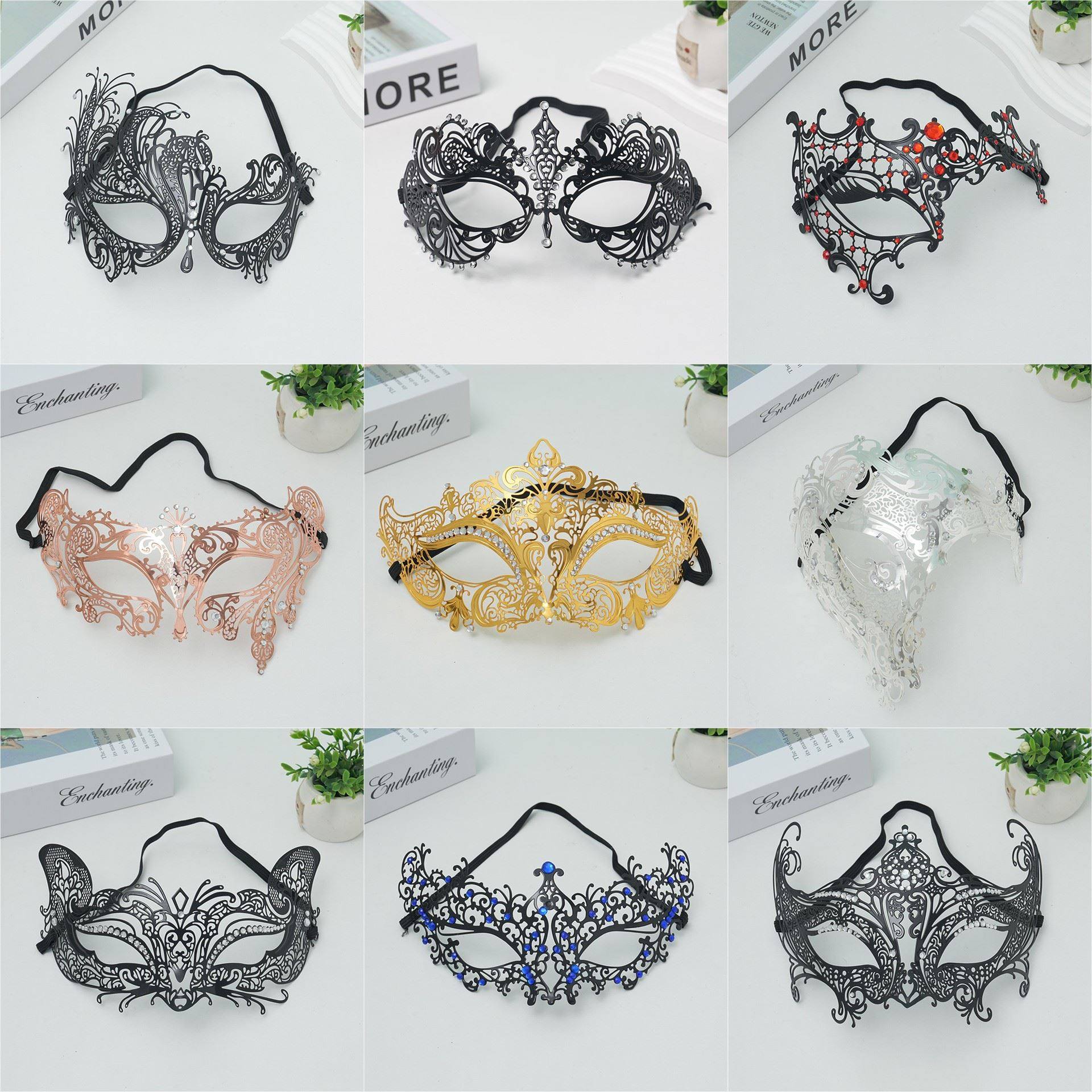 威尼斯高档金属镶钻面具 电镀金镀银玫瑰金铁艺表演舞会外贸道具