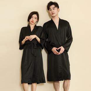 情侣睡袍春夏冰雪丝缎面色睡衣男女式长款结婚浴袍婚礼红色定制