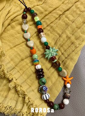 ROROSa夏日椰海原创ins椰子树手机链复古挂件ccd相机链条挂绳挂饰