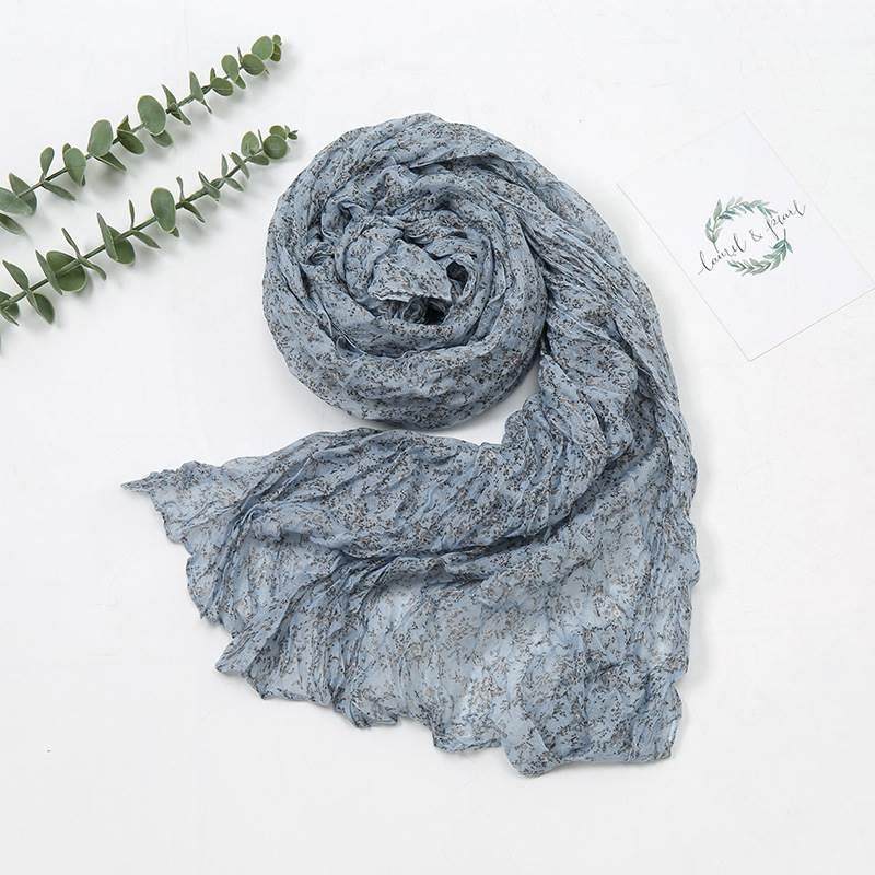 秋冬保暖文艺小清新素色小碎花印花围巾新款压皱巴厘纱披肩包头巾