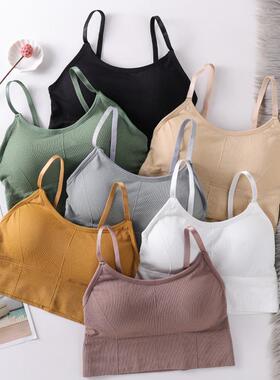 大码646螺纹美背裹胸可调节肩带防走光聚拢带胸垫运动文胸内衣女