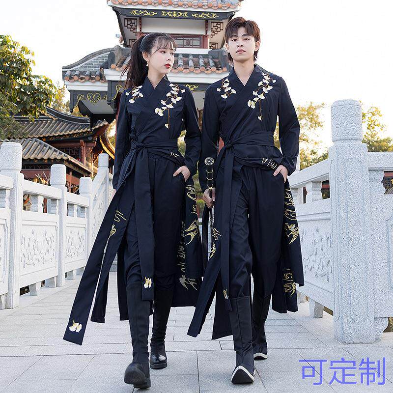 春款薄款改良对襟长衫裤子日常情侣cp舞台服装男女古风演出付