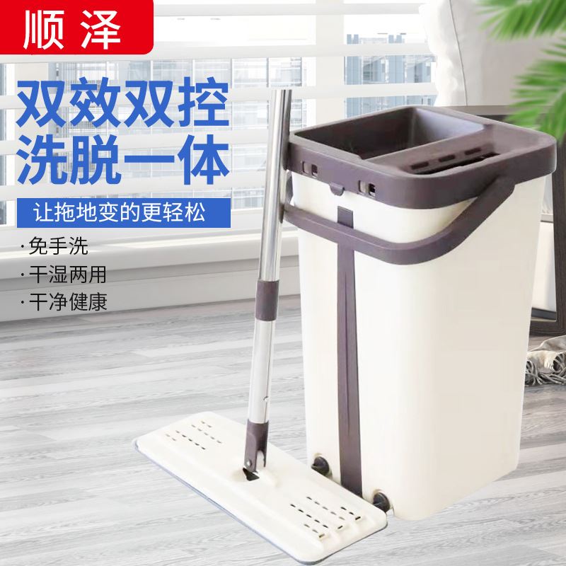 带桶平板拖把懒人免手洗旋转平板拖把家用带桶污水分离墩布