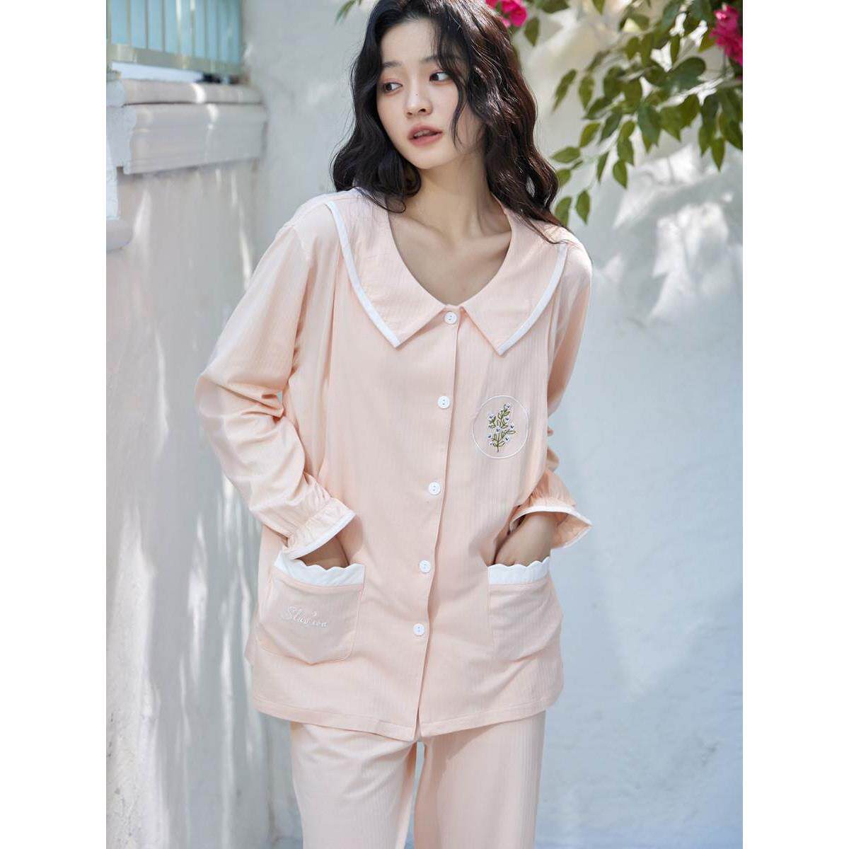 大码提花莱卡棉月子服春夏季孕妇产后哺乳睡衣喂奶家居服套装