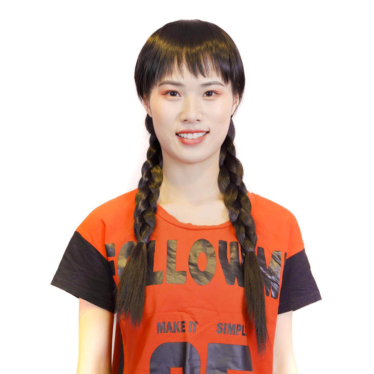 假发头套女自然黑齐刘海双辫子马尾 复古麻花辫假发 逼真辫子头套