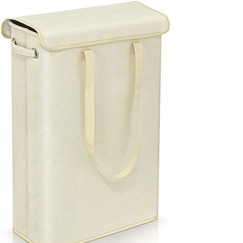 卧室新款方形带盖双层窄条手细高手提脏衣篓可移动置整物篮收纳