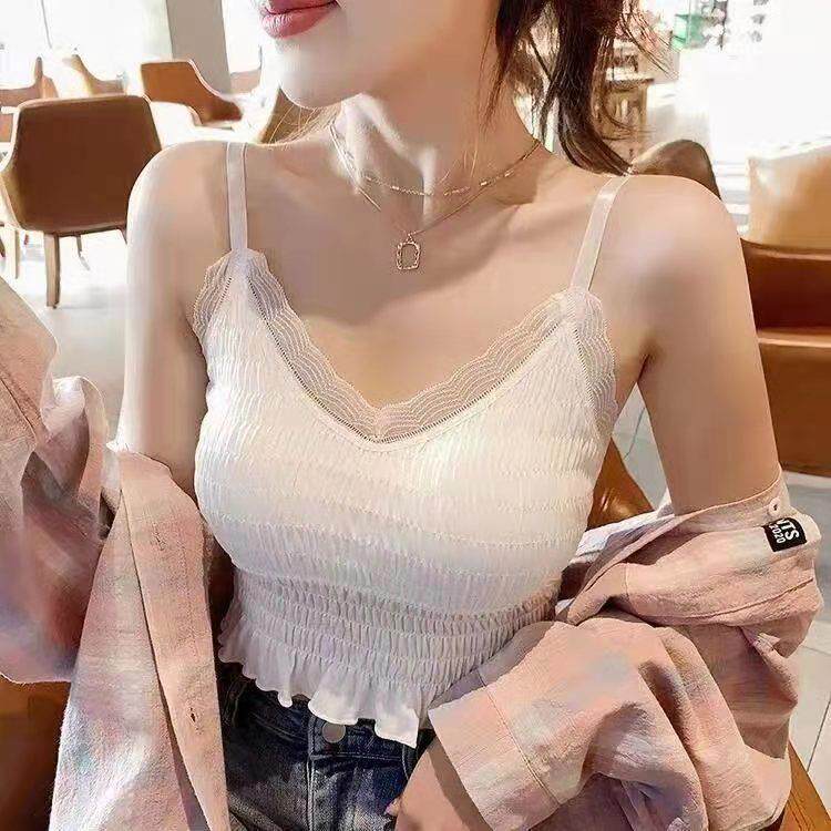韩版蕾丝吊带裹胸百搭打底背心女外穿潮流内搭带胸垫美背内衣上衣