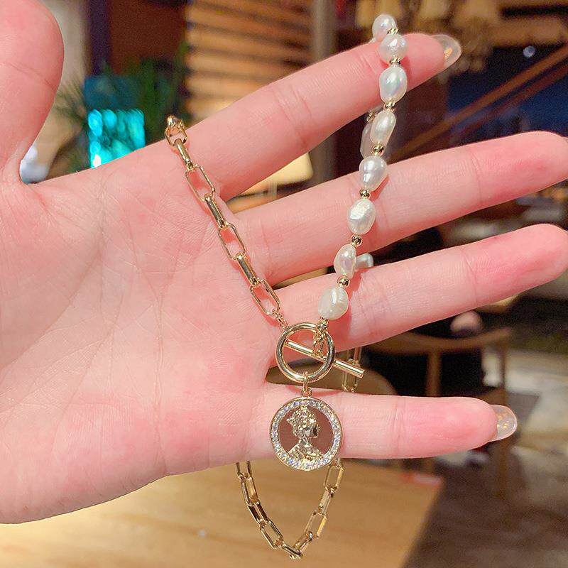 淡水珍珠项链女轻奢个性女王头像锁骨链韩国时尚网红小众设计颈链