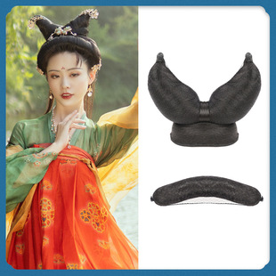 古装造型交心髻新款古风黑色高温丝发包汉服旗袍头顶髻唐制盘发髻