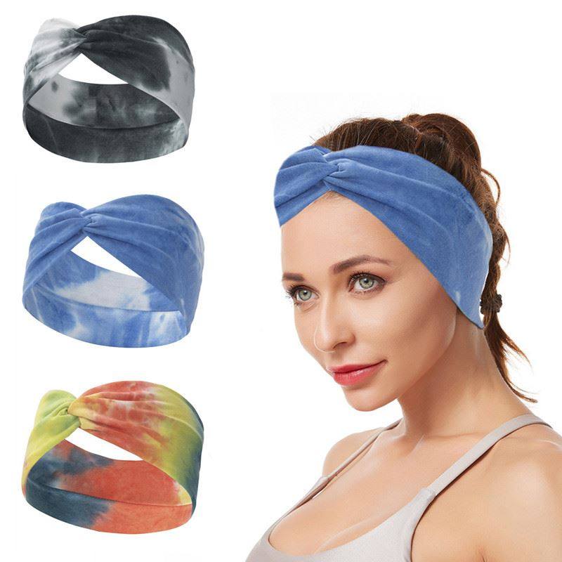 欧美时尚扎染运动头带瑜伽弹力发带新款打结交叉宽边头巾头饰