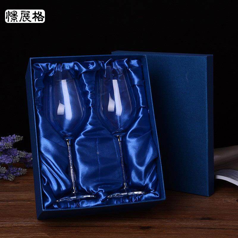 欧式水晶玻璃红酒杯 大号透明高脚杯水晶钻石杯柄两只装礼盒婚礼