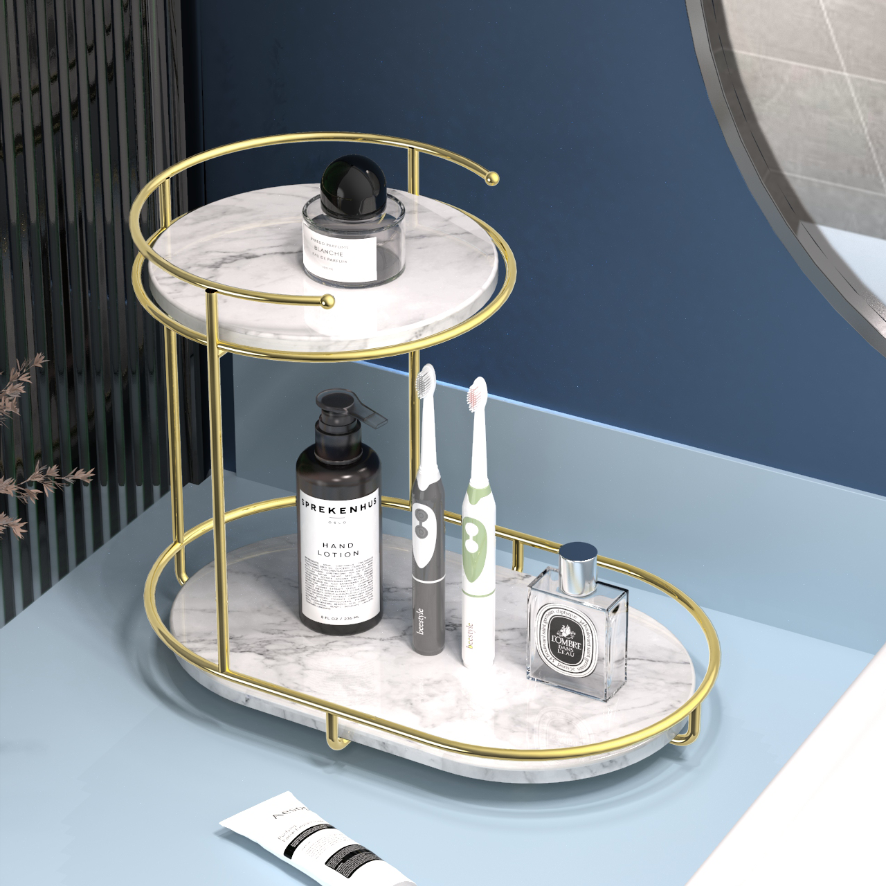 置物架天然大理石洗手間書尚