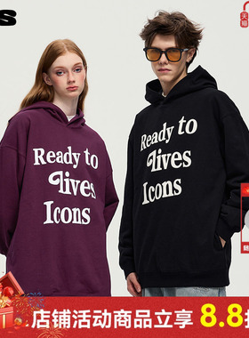 ics丨iconslab发泡印花‘准备好生活’连帽卫衣休闲简约帽衫秋冬