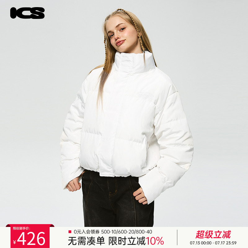 ics质感绣花logo下摆短款羽绒服