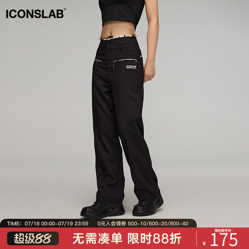icons前片嵌条口袋梭织长裤