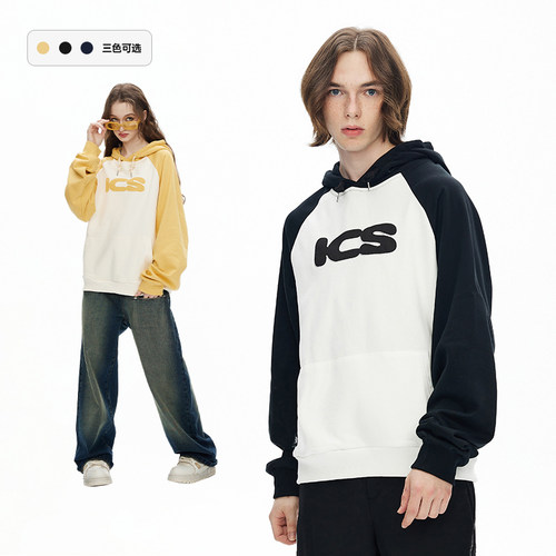 ics丨iconslab刺绣LOGO插肩袖连帽卫衣百搭休闲男女同款帽衫春