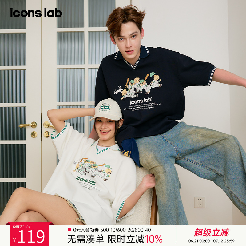 ics丨iconslab棒球小熊短袖polo衫百搭宽松休闲设计感情侣T恤夏季