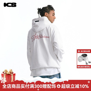 ics 街头潮牌宽松上衣 iconslab撞色手写字体2024秋连帽卫衣美式