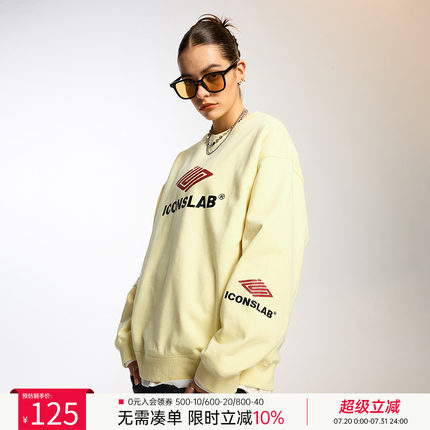 ics丨iconslab撞色胶印LOGO套头卫衣男圆领宽松长袖多色上衣秋冬
