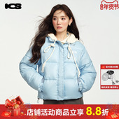 ics iconslab天空龙羽绒服情侣新秋冬可拆卸毛织帽子印花外套