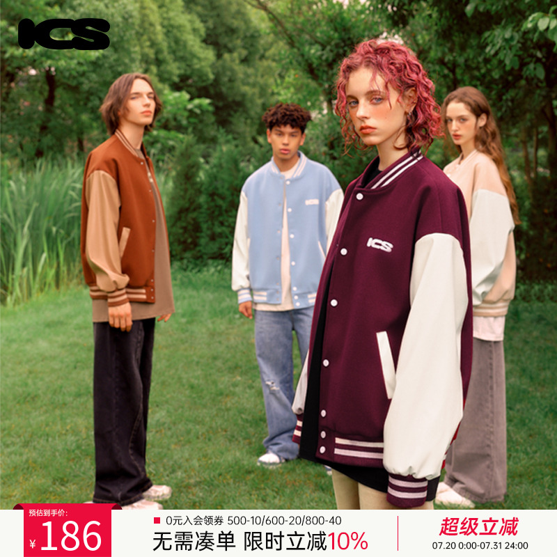 ICONSLAB撞色贴布拼皮棒球服