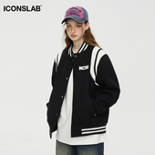 iconslab美式 ics 复古棒球服PU皮夹克休闲外套秋 黄俊捷同款