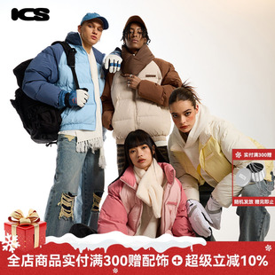 保暖外套冬款 棉服拼色男女同款 iconslab撞色插肩袖 ics