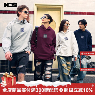 潮牌oversize情侣帽衫 ics iconslab撞色字母连帽卫衣2024秋美式