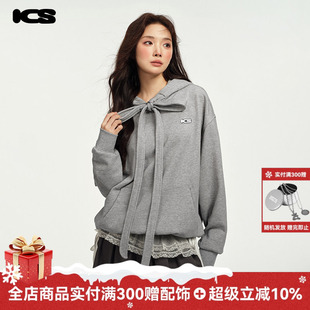 ics 帽绳外套 iconslab趣味绑带蝴蝶结连帽卫衣2024秋冬情侣同款