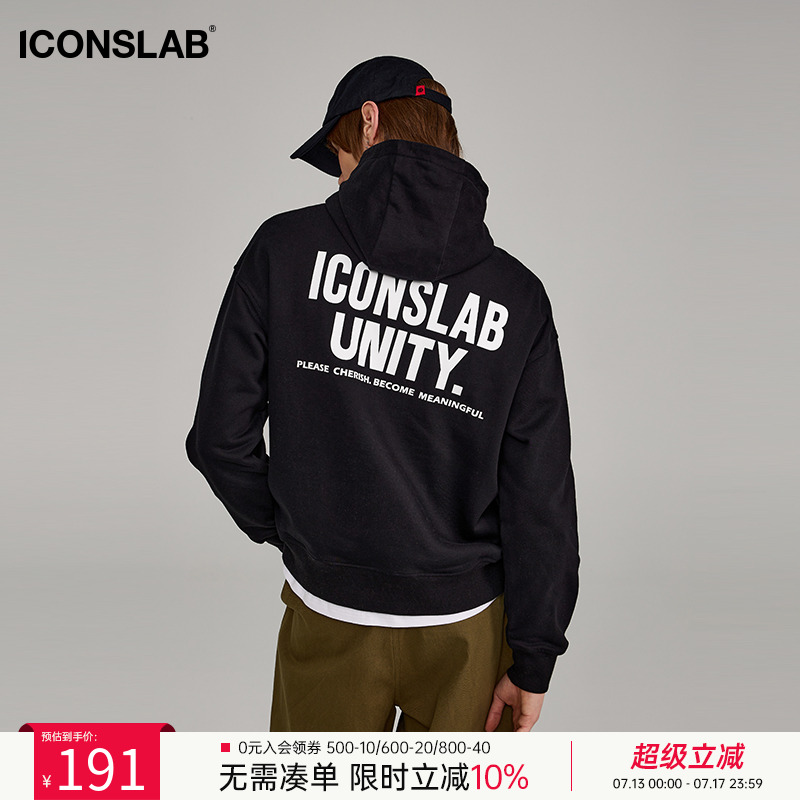 刺绣连帽卫衣Iconslab情侣装复古