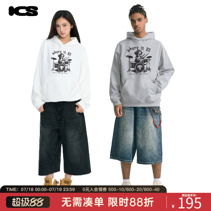 ics丨iconslab摇滚腊肠犬连帽卫衣2025年春新款宽松印花情侣外套