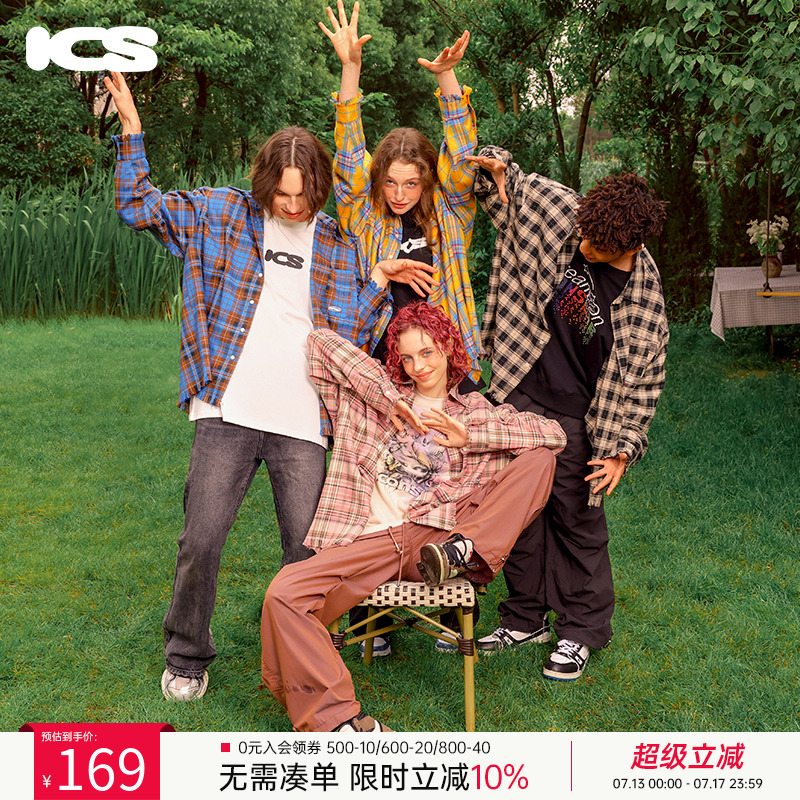 ICONSLAB格纹下摆毛边刺绣衬衫